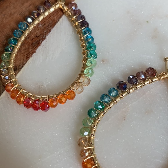 Multi-colored Glass Bead Teardrop Earrings - Picture 2 of 2